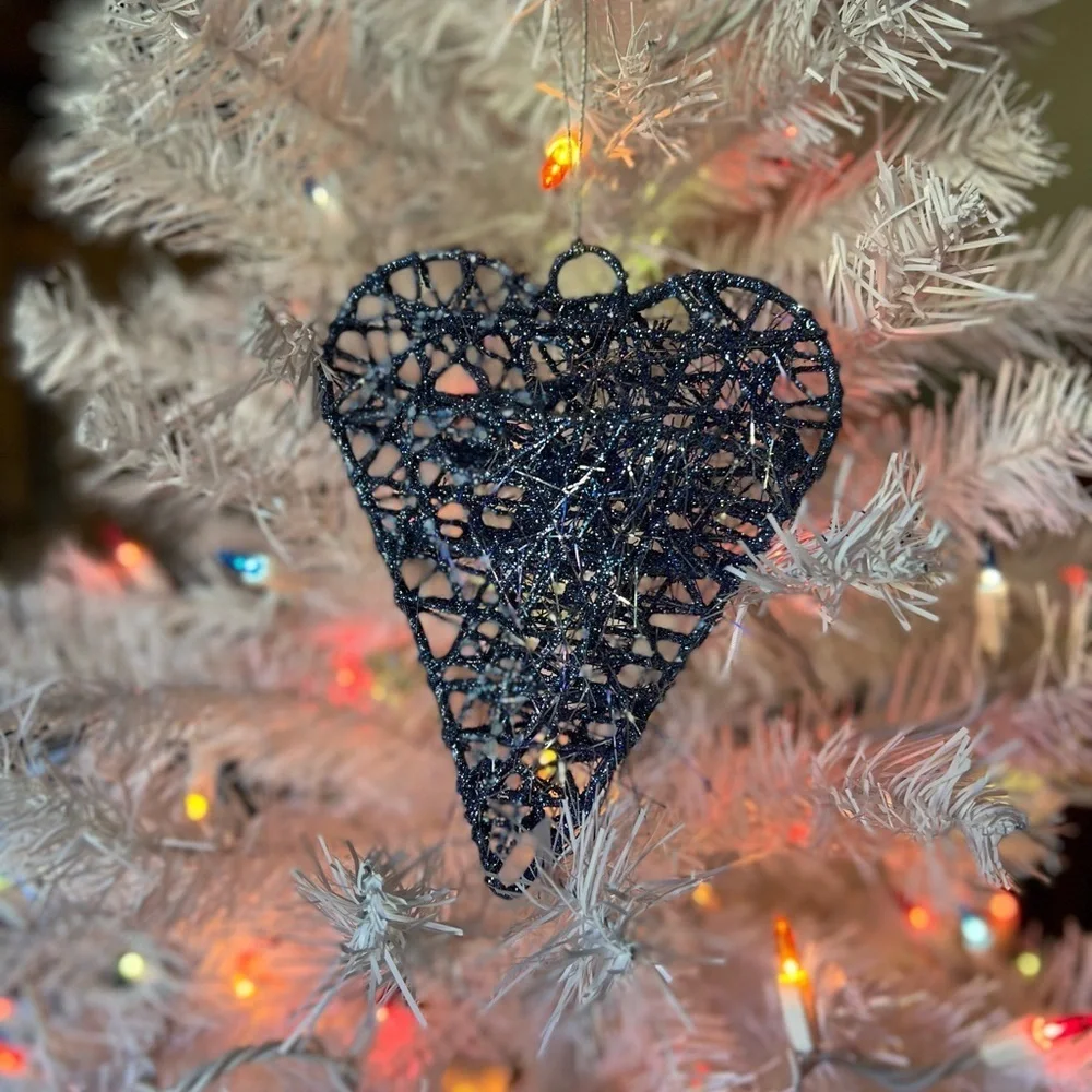 Large Blue Silver Heart Christmas Ornament